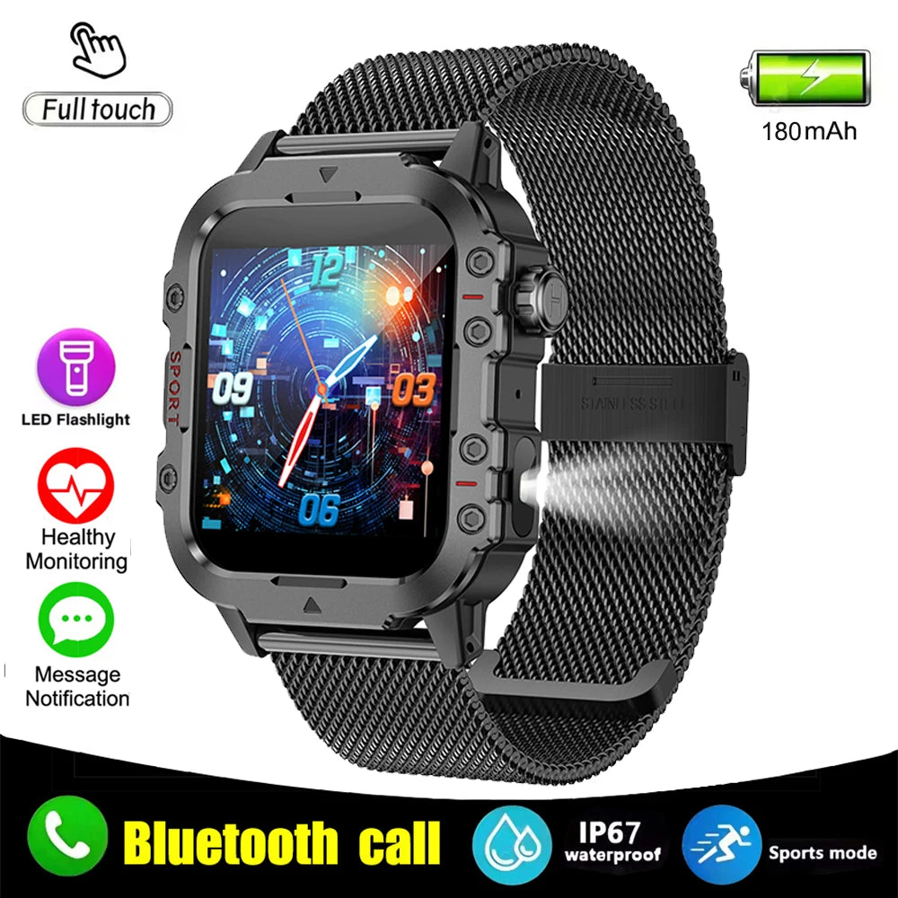 2026 New Military Smart Watch Men IP67 3ATM Outdoor Sports Fitness Tracker Health Monitor 1.44Inch BT Call Smartwatch